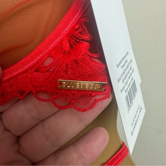 Blue Bella Marseille Embroidered Floral Bra &Thong Panies In Tomato Red NWT 40DD - Picture 11 of 16